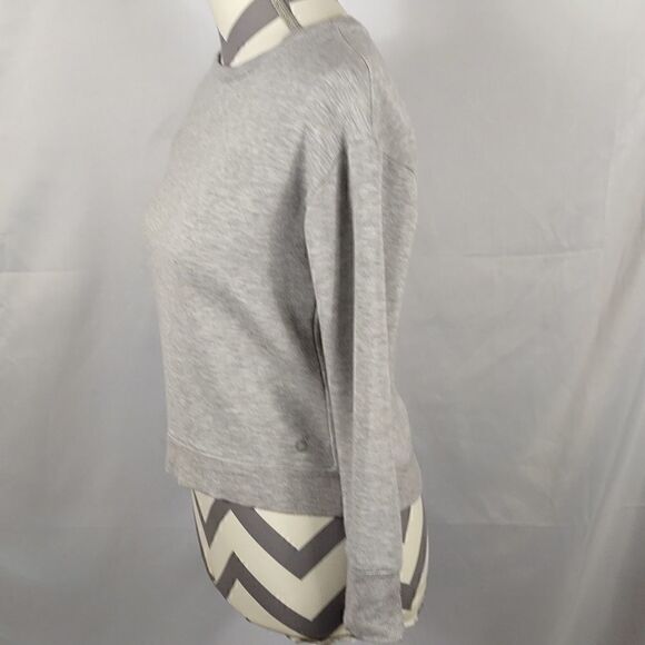 90 Degree Gray Lace-up Back Cropped Sweatshirt - Picture 3 of 8